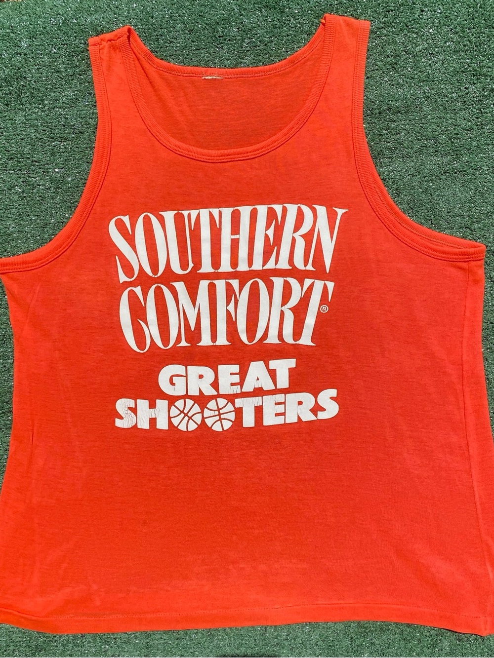 Rare VTG 80’s Southern Comfort Great Shooters Neon Orange Tank Top Men’s Large